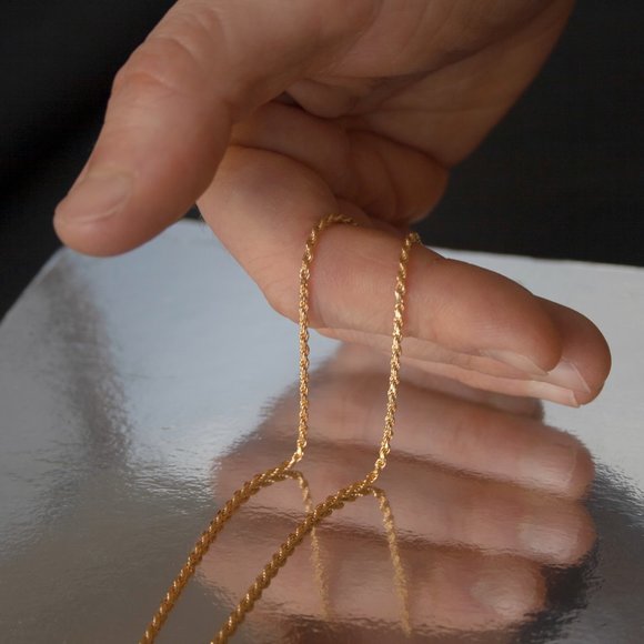 18K Gold Plated Chain Necklace, Twisted Rope Chain, Herringbone Necklace, Snake - Picture 3 of 15